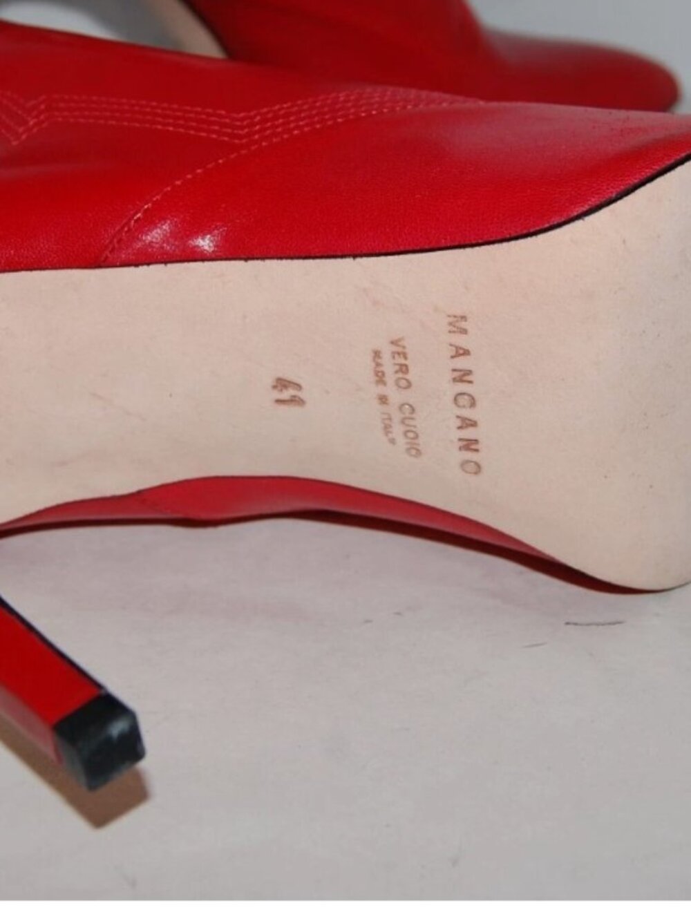 $495❤️ 41/10 MANGANO Red Real Leather High Heels Ankle Boots Bootie ITALY - Picture 5 of 5